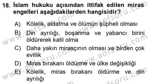 Günümüz Fıkıh Problemleri Dersi 2023 - 2024 Yılı (Final) Dönem Sonu Sınav Soruları 18. Soru