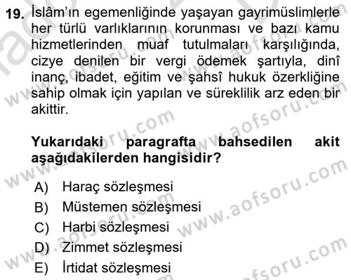 Günümüz Fıkıh Problemleri Dersi 2023 - 2024 Yılı (Final) Dönem Sonu Sınav Soruları 19. Soru