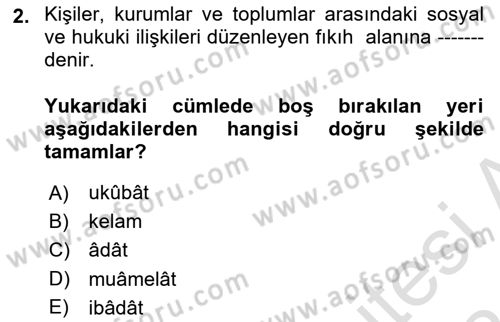 Günümüz Fıkıh Problemleri Dersi 2023 - 2024 Yılı (Final) Dönem Sonu Sınav Soruları 2. Soru