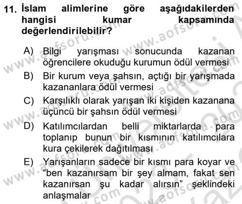 Günümüz Fıkıh Problemleri Dersi 2023 - 2024 Yılı Yaz Okulu Sınav Soruları 11. Soru