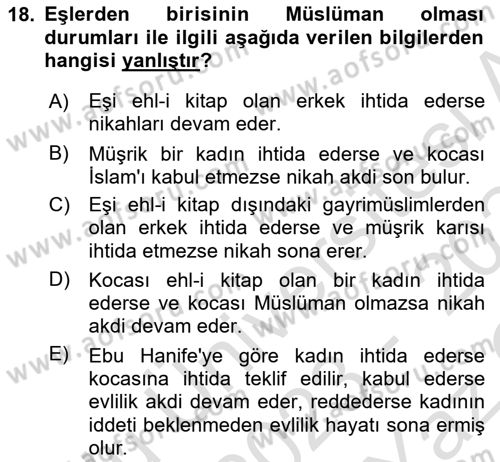 Günümüz Fıkıh Problemleri Dersi 2023 - 2024 Yılı Yaz Okulu Sınav Soruları 18. Soru
