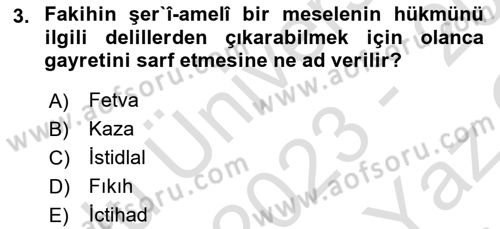 Günümüz Fıkıh Problemleri Dersi 2023 - 2024 Yılı Yaz Okulu Sınav Soruları 3. Soru