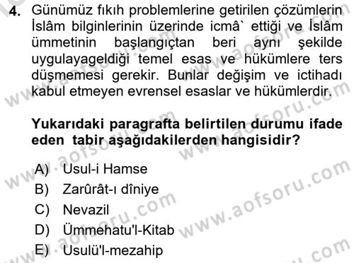 Günümüz Fıkıh Problemleri Dersi 2023 - 2024 Yılı Yaz Okulu Sınav Soruları 4. Soru
