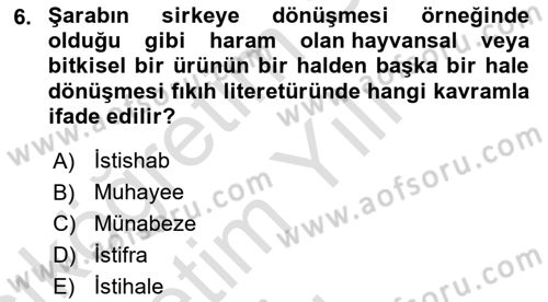 Günümüz Fıkıh Problemleri Dersi 2023 - 2024 Yılı Yaz Okulu Sınav Soruları 6. Soru
