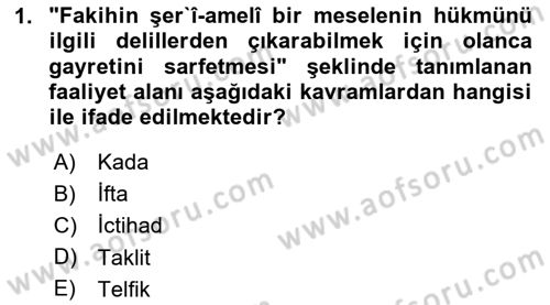 Günümüz Fıkıh Problemleri Dersi 2024 - 2025 Yılı (Vize) Ara Sınav Soruları 1. Soru