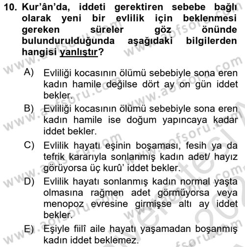 Günümüz Fıkıh Problemleri Dersi Ara Sınavı Deneme Sınav Soruları 10. Soru