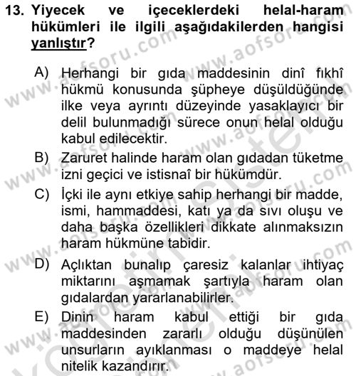 Günümüz Fıkıh Problemleri Dersi Ara Sınavı Deneme Sınav Soruları 13. Soru
