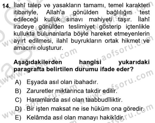 Günümüz Fıkıh Problemleri Dersi 2024 - 2025 Yılı (Vize) Ara Sınav Soruları 14. Soru