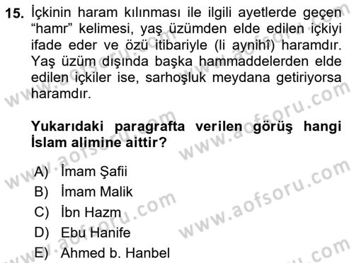 Günümüz Fıkıh Problemleri Dersi Ara Sınavı Deneme Sınav Soruları 15. Soru