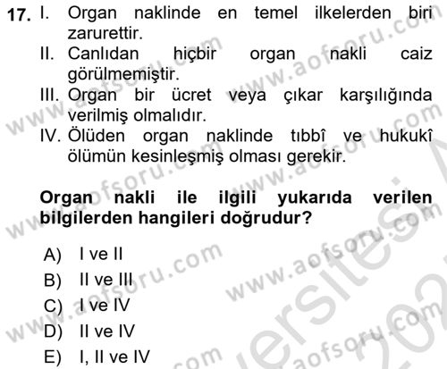 Günümüz Fıkıh Problemleri Dersi Ara Sınavı Deneme Sınav Soruları 17. Soru