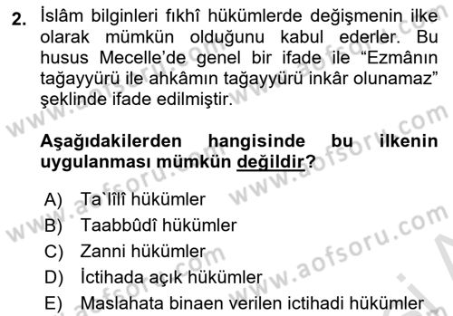Günümüz Fıkıh Problemleri Dersi Ara Sınavı Deneme Sınav Soruları 2. Soru