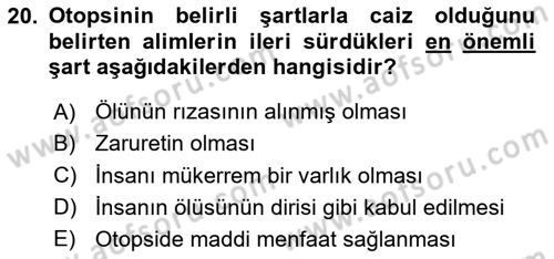 Günümüz Fıkıh Problemleri Dersi Ara Sınavı Deneme Sınav Soruları 20. Soru