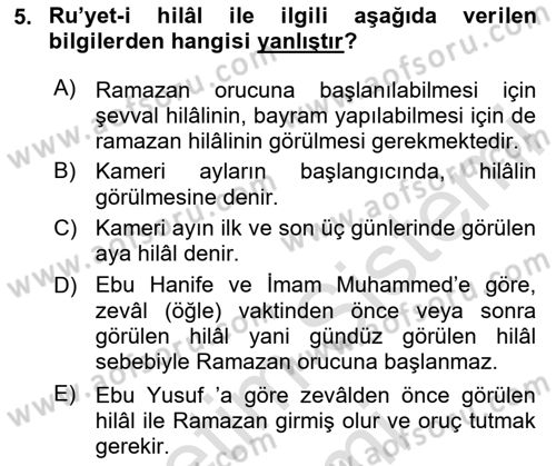 Günümüz Fıkıh Problemleri Dersi Ara Sınavı Deneme Sınav Soruları 5. Soru