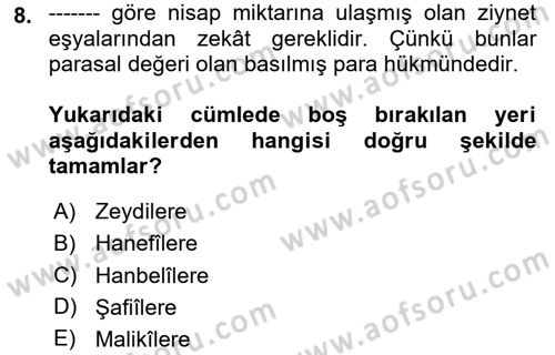 Günümüz Fıkıh Problemleri Dersi 2024 - 2025 Yılı (Vize) Ara Sınav Soruları 8. Soru