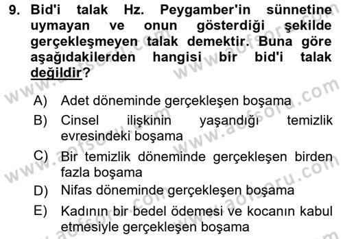 Günümüz Fıkıh Problemleri Dersi Ara Sınavı Deneme Sınav Soruları 9. Soru