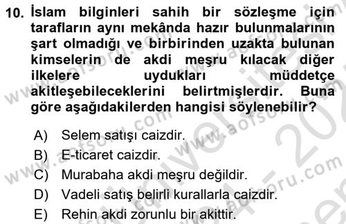 Günümüz Fıkıh Problemleri Dersi 2024 - 2025 Yılı (Final) Dönem Sonu Sınav Soruları 10. Soru