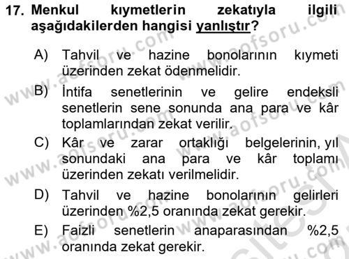 Günümüz Fıkıh Problemleri Dersi 2024 - 2025 Yılı (Final) Dönem Sonu Sınav Soruları 17. Soru