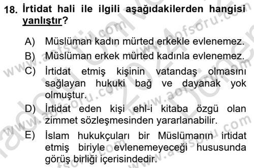 Günümüz Fıkıh Problemleri Dersi 2024 - 2025 Yılı (Final) Dönem Sonu Sınav Soruları 18. Soru