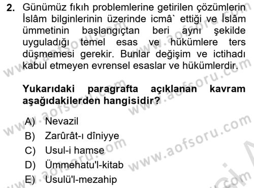 Günümüz Fıkıh Problemleri Dersi 2024 - 2025 Yılı (Final) Dönem Sonu Sınav Soruları 2. Soru