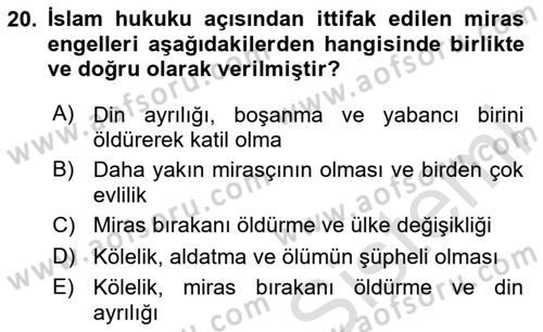 Günümüz Fıkıh Problemleri Dersi 2024 - 2025 Yılı (Final) Dönem Sonu Sınav Soruları 20. Soru