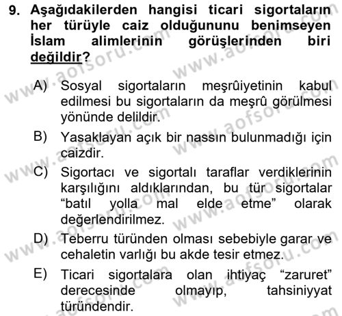 Günümüz Fıkıh Problemleri Dersi 2024 - 2025 Yılı (Final) Dönem Sonu Sınav Soruları 9. Soru