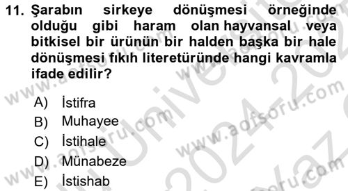 Günümüz Fıkıh Problemleri Dersi 2024 - 2025 Yılı Yaz Okulu Sınav Soruları 11. Soru