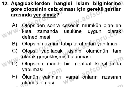 Günümüz Fıkıh Problemleri Dersi 2024 - 2025 Yılı Yaz Okulu Sınav Soruları 12. Soru
