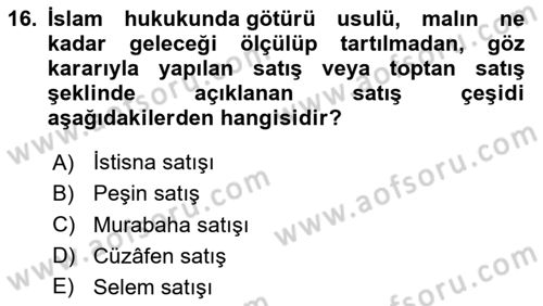 Günümüz Fıkıh Problemleri Dersi 2024 - 2025 Yılı Yaz Okulu Sınav Soruları 16. Soru