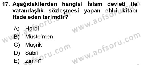 Günümüz Fıkıh Problemleri Dersi 2024 - 2025 Yılı Yaz Okulu Sınav Soruları 17. Soru