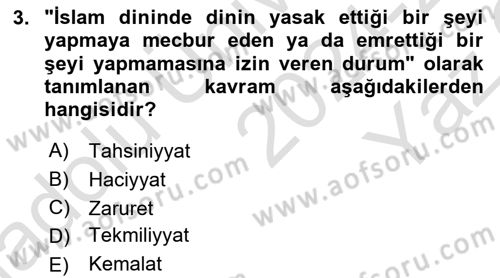 Günümüz Fıkıh Problemleri Dersi 2024 - 2025 Yılı Yaz Okulu Sınav Soruları 3. Soru