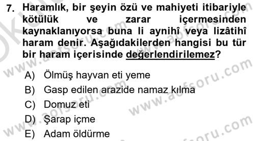 Günümüz Fıkıh Problemleri Dersi 2024 - 2025 Yılı Yaz Okulu Sınav Soruları 7. Soru