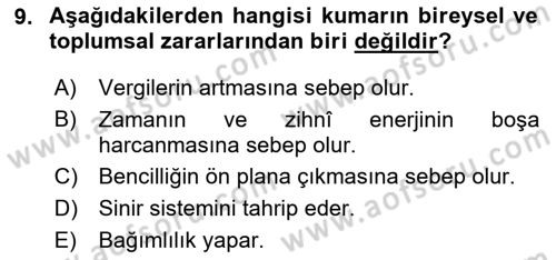 Günümüz Fıkıh Problemleri Dersi 2024 - 2025 Yılı Yaz Okulu Sınav Soruları 9. Soru