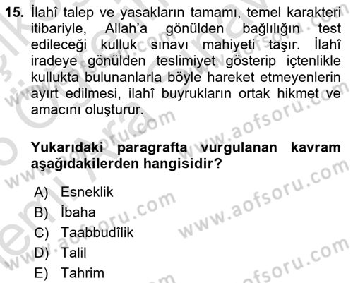 Günümüz Fıkıh Problemleri Dersi 2025 - 2026 Yılı (Vize) Ara Sınav Soruları 15. Soru