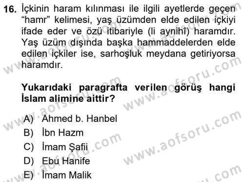Günümüz Fıkıh Problemleri Dersi 2025 - 2026 Yılı (Vize) Ara Sınav Soruları 16. Soru