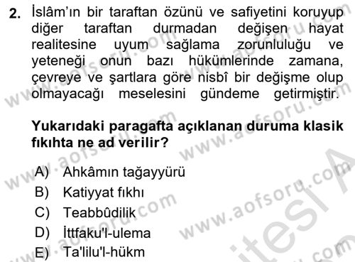 Günümüz Fıkıh Problemleri Dersi 2025 - 2026 Yılı (Vize) Ara Sınav Soruları 2. Soru