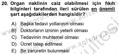 Günümüz Fıkıh Problemleri Dersi 2025 - 2026 Yılı (Vize) Ara Sınav Soruları 20. Soru