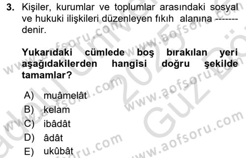Günümüz Fıkıh Problemleri Dersi 2025 - 2026 Yılı (Vize) Ara Sınav Soruları 3. Soru