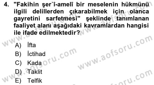 Günümüz Fıkıh Problemleri Dersi 2025 - 2026 Yılı (Vize) Ara Sınav Soruları 4. Soru