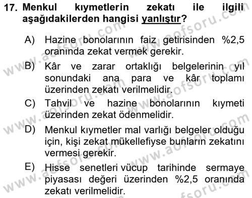 Günümüz Fıkıh Problemleri Dersi 2025 - 2026 Yılı (Final) Dönem Sonu Sınav Soruları 17. Soru