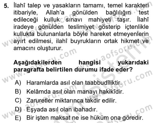 Günümüz Fıkıh Problemleri Dersi 2025 - 2026 Yılı (Final) Dönem Sonu Sınav Soruları 5. Soru