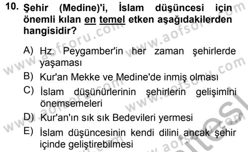 İslam Düşünce Tarihi Dersi 2012 - 2013 Yılı (Vize) Ara Sınav Soruları 10. Soru