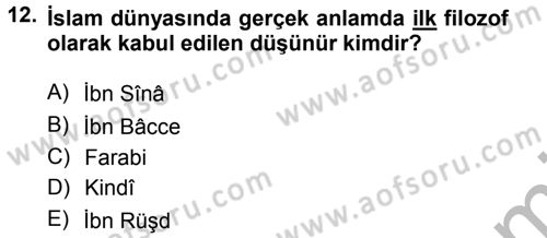 İslam Düşünce Tarihi Dersi 2012 - 2013 Yılı (Vize) Ara Sınav Soruları 12. Soru