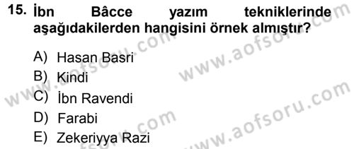 İslam Düşünce Tarihi Dersi 2012 - 2013 Yılı (Vize) Ara Sınav Soruları 15. Soru