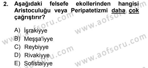 İslam Düşünce Tarihi Dersi 2012 - 2013 Yılı (Vize) Ara Sınav Soruları 2. Soru