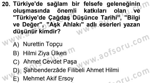 İslam Düşünce Tarihi Dersi 2012 - 2013 Yılı (Vize) Ara Sınav Soruları 20. Soru