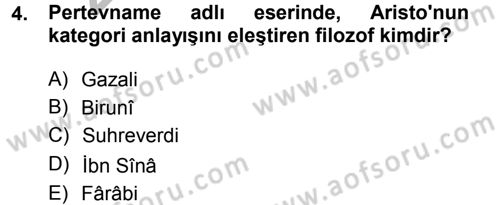 İslam Düşünce Tarihi Dersi 2012 - 2013 Yılı (Vize) Ara Sınav Soruları 4. Soru