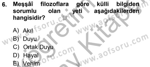 İslam Düşünce Tarihi Dersi 2012 - 2013 Yılı (Vize) Ara Sınav Soruları 6. Soru