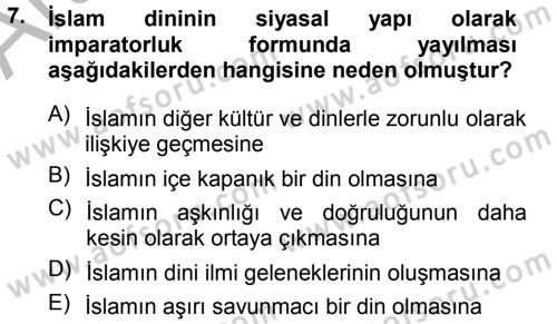 İslam Düşünce Tarihi Dersi 2012 - 2013 Yılı (Vize) Ara Sınav Soruları 7. Soru