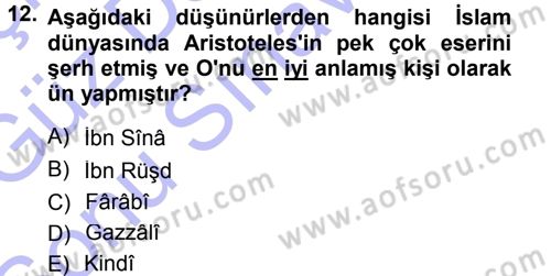 İslam Düşünce Tarihi Dersi 2012 - 2013 Yılı (Final) Dönem Sonu Sınav Soruları 12. Soru