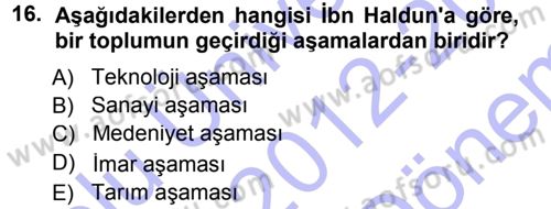 İslam Düşünce Tarihi Dersi 2012 - 2013 Yılı (Final) Dönem Sonu Sınav Soruları 16. Soru
